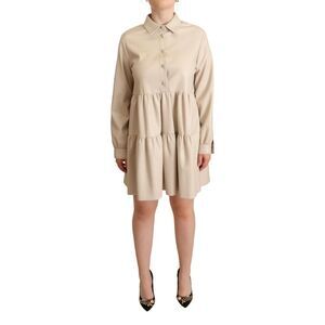 Jucca Leather Beige Long Sleeves Collared A-line Mini  Women's Dress